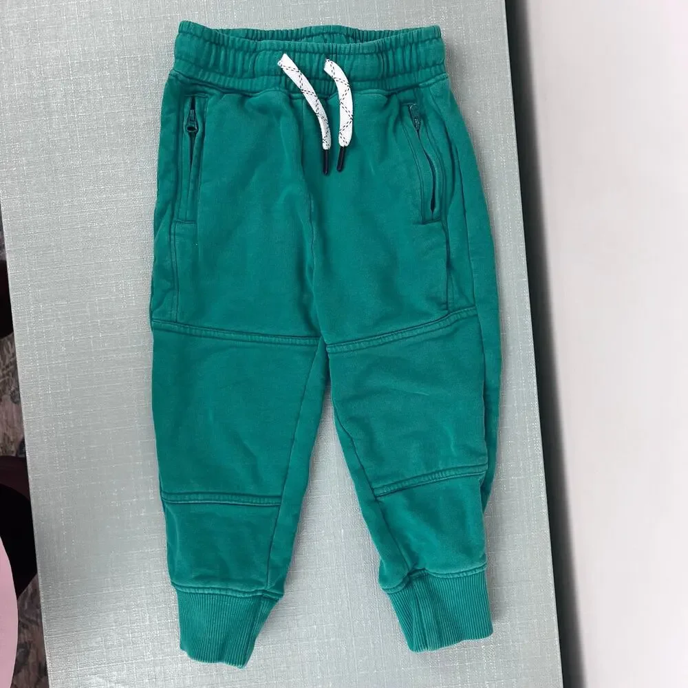 Hanna Andersson Slim Fit French Terry Double Knee Sweatpants Green 90 cm 3T